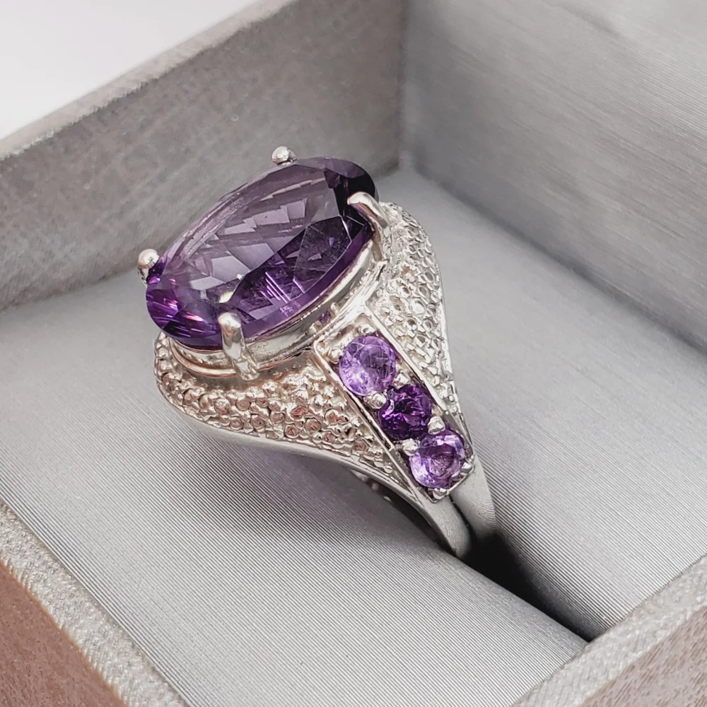 925 Sterling Silver Ring Amethyst Ring Purple Ring Oval Statement Ring s…